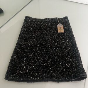 All Saints Black grey sequin Textured Mini Skirt